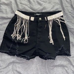 Black shorts with diamond belt